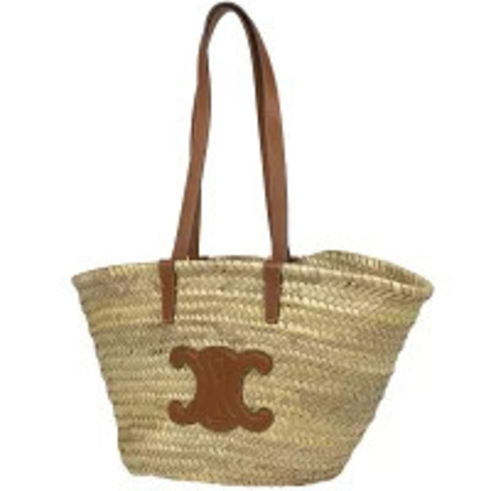 Celine Triomphe Panier Shoulder Bag Basket Tan Tote Raffia Beige Brown - Picture 1 of 7